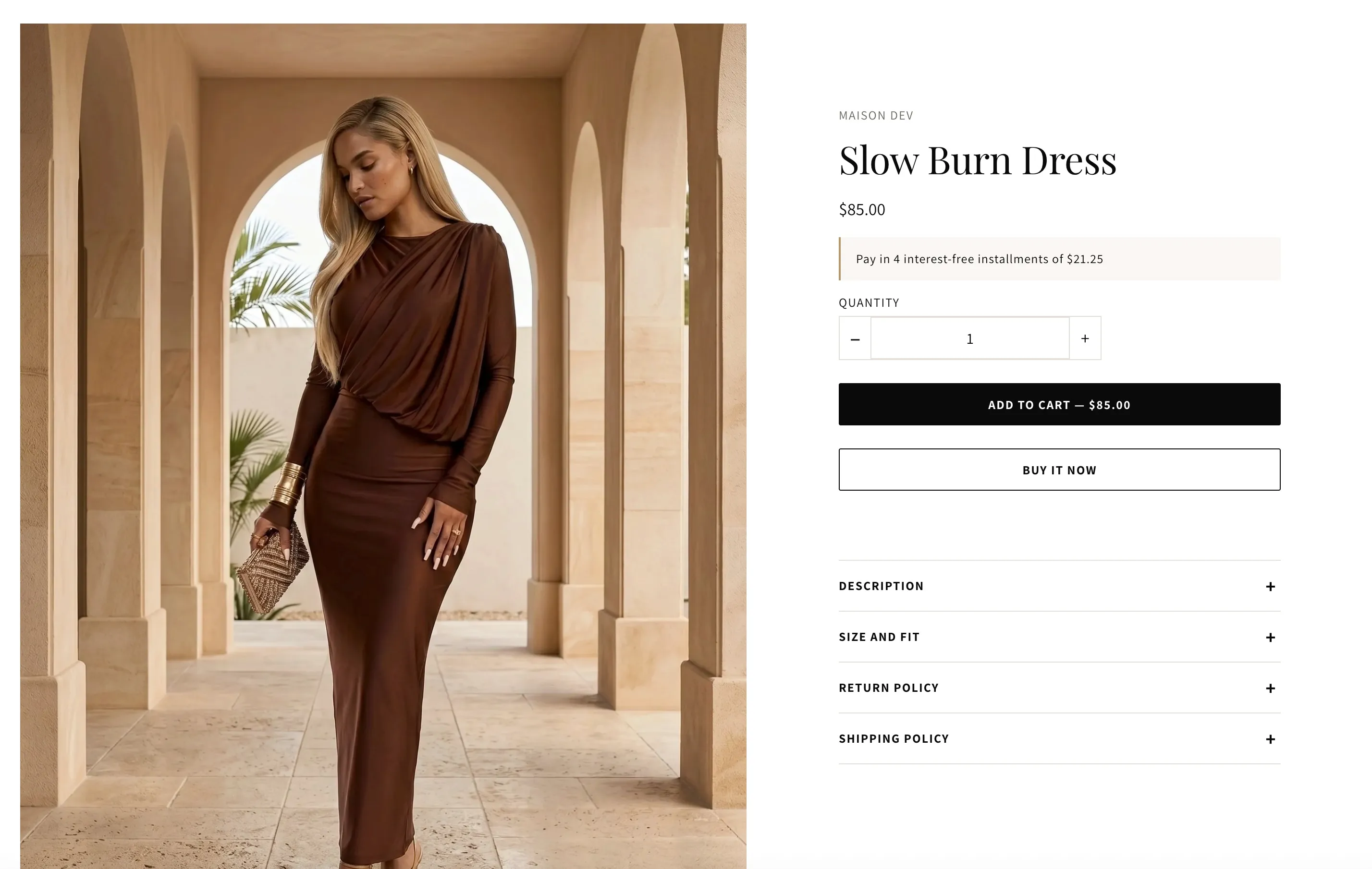 Maison product page with variant swatches and add to cart